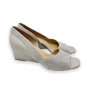 Naturalizer Women's Zula Grey Gray Leather Suede Open Peep Toe Wedges Pumps 10.5
